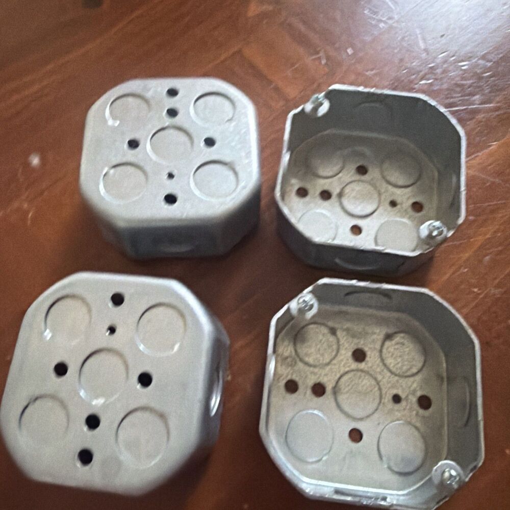 Lot of 4 Steel Octagon Junction Boxes 4" Ceiling Electrical Box